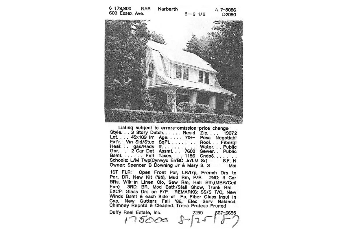 609 N. Essex Avenue real estate listing, 1987