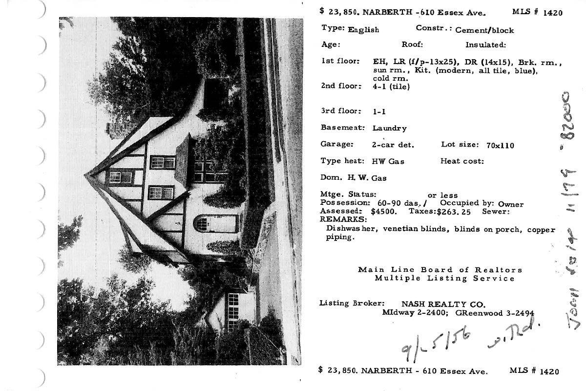 610 N. Essex Avenue real estate listing, 1956