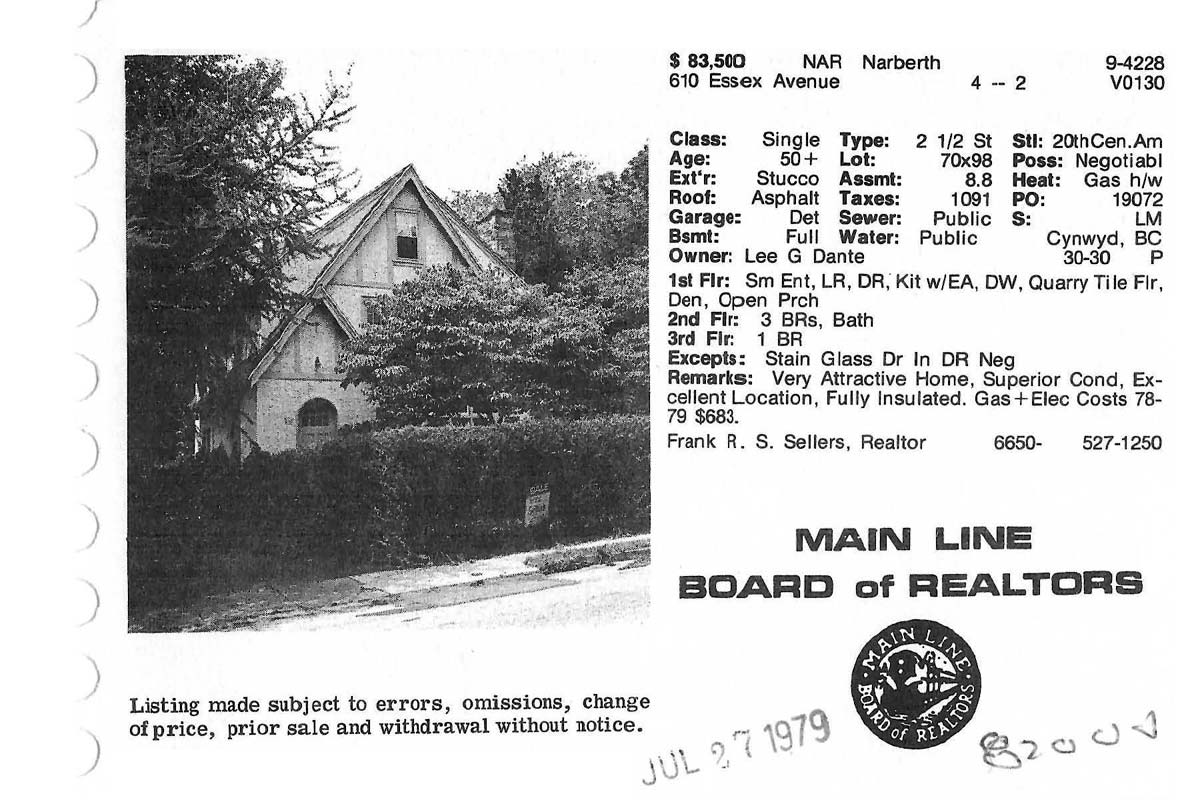 610 N. Essex Avenue real estate listing, 1979