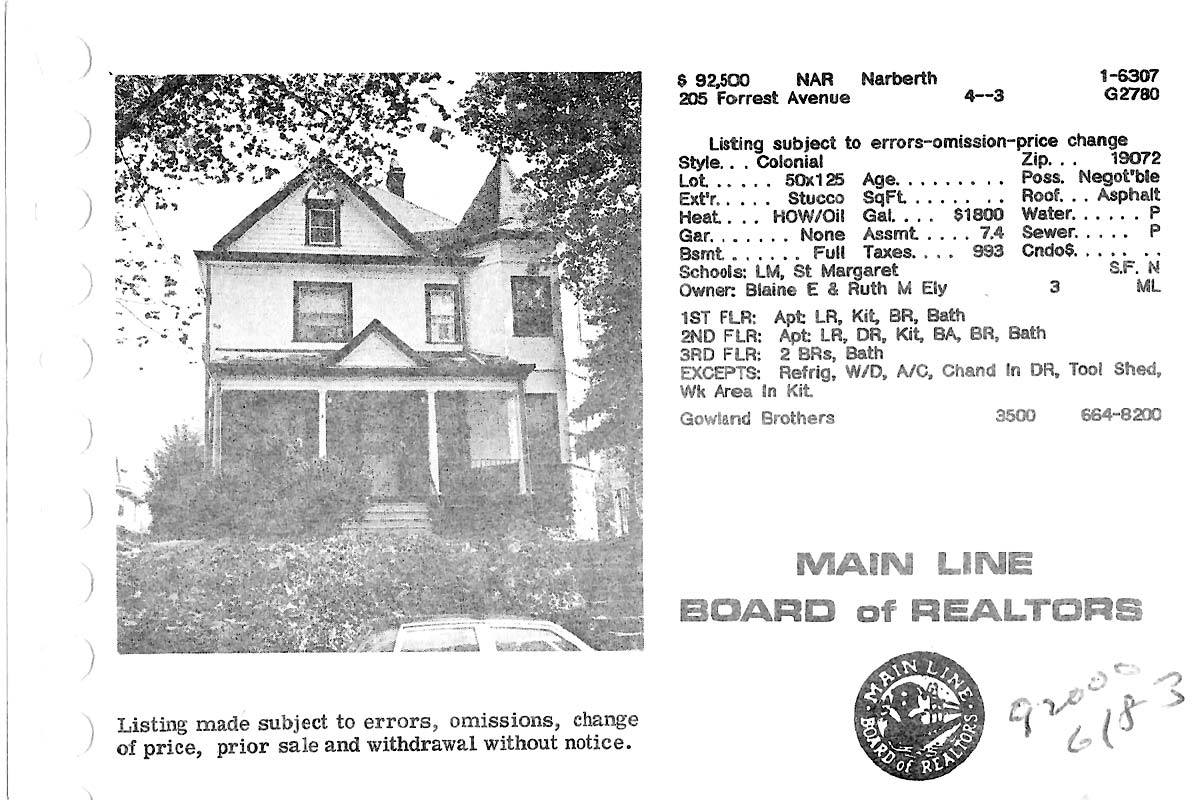 205 Forrest Avenue real estate listing, 1983