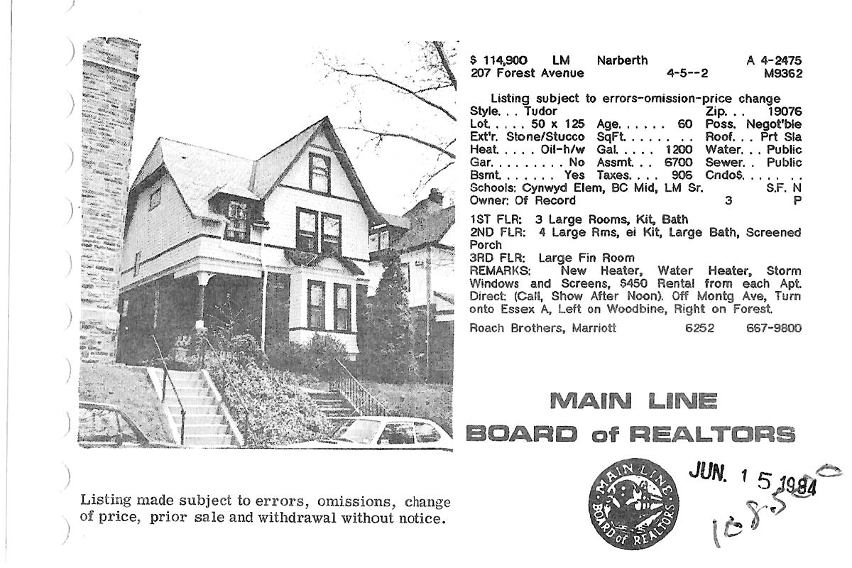 207 Forrest Avenue real estate listing, 1984