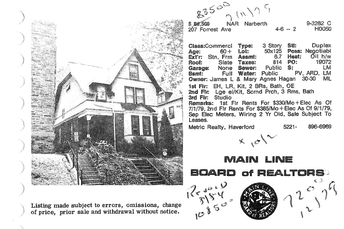 207 Forrest Avenue real estate listing, 1979