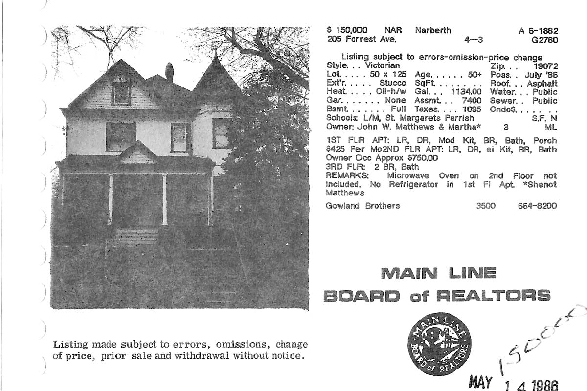 205 Forrest Avenue real estate listing, 1984