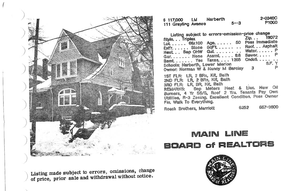111 Grayling Avenue real estate listing, 1982