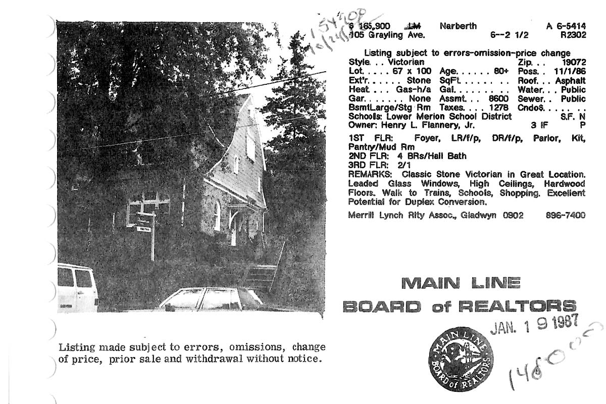 105 Grayling Avenue real estate listing, 1987