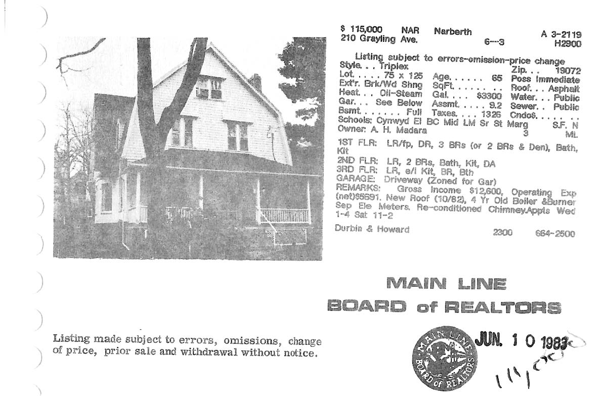 210 Grayling Avenue real estate listing, 1983