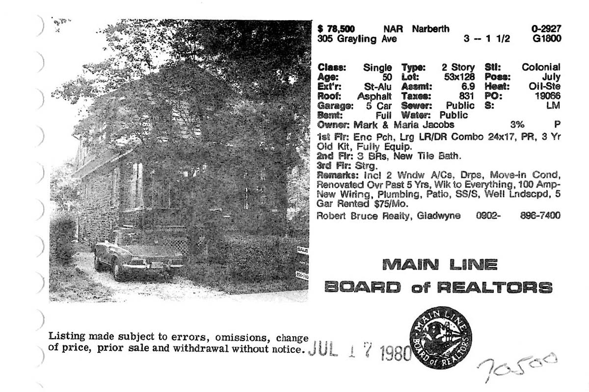 305 Grayling Avenue real estate listing, 1980