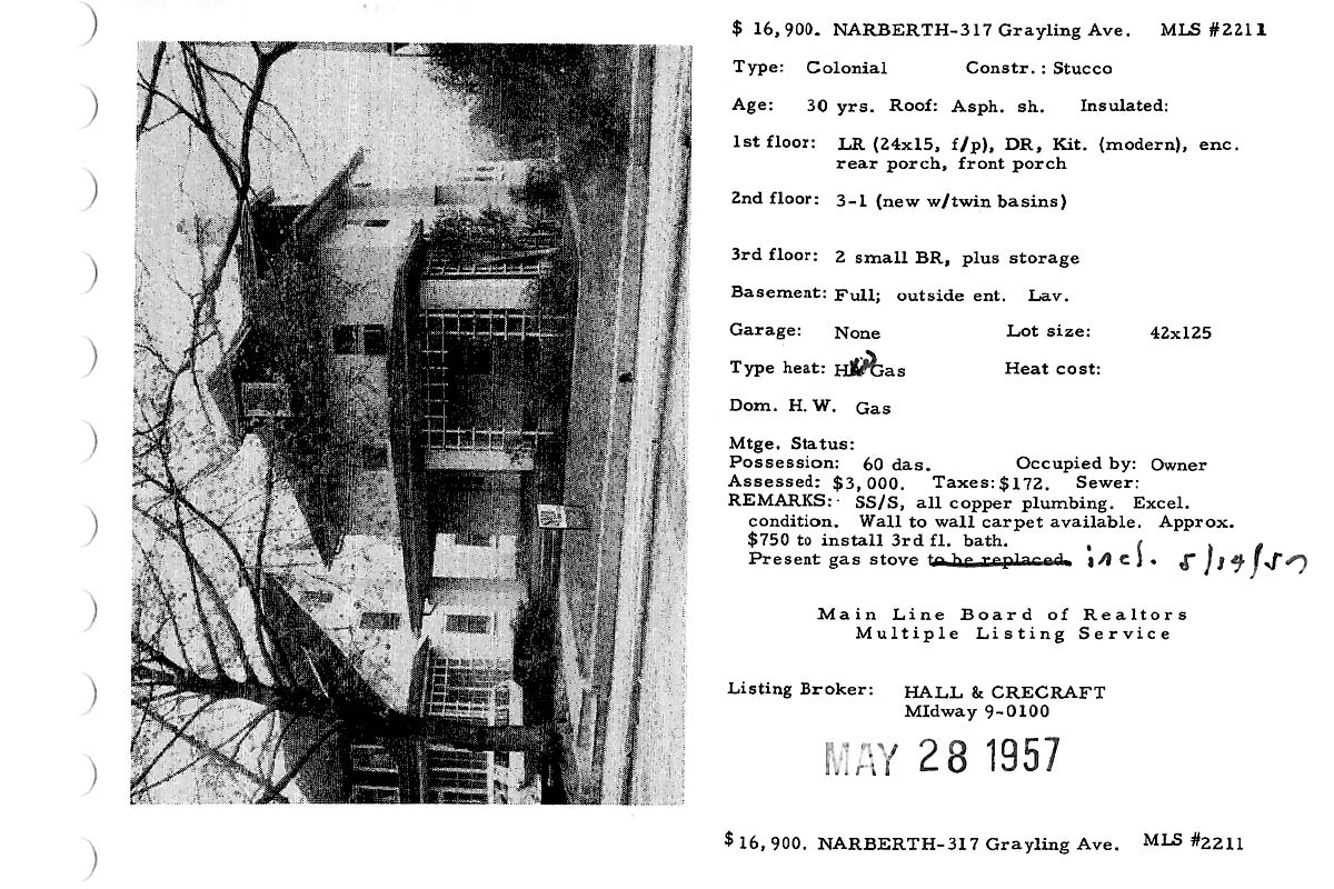 317 Grayling Avenue real estate listing, 1957