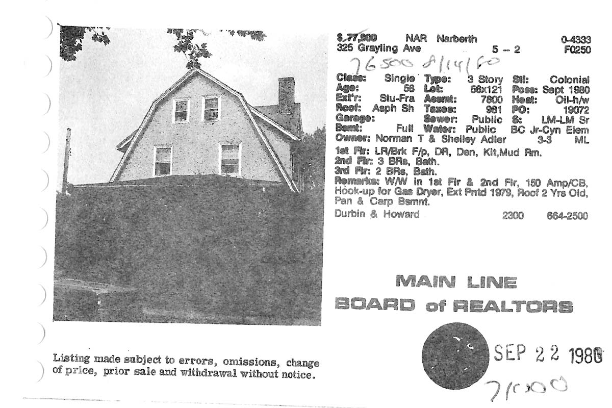 325 Grayling Avenue real estate listing, 1980