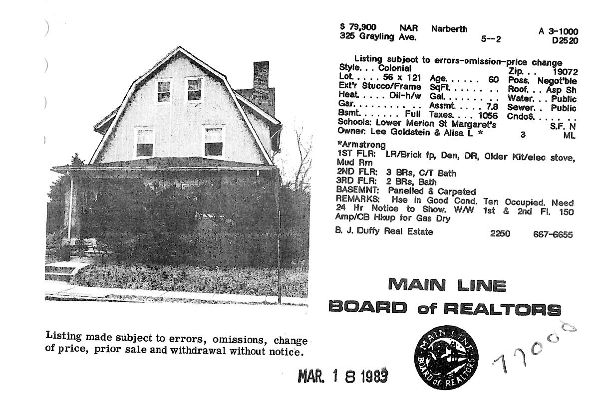 325 Grayling Avenue real estate listing, 1983