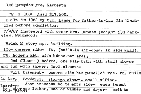 106 Hampden Avenue real estate listing, 1967