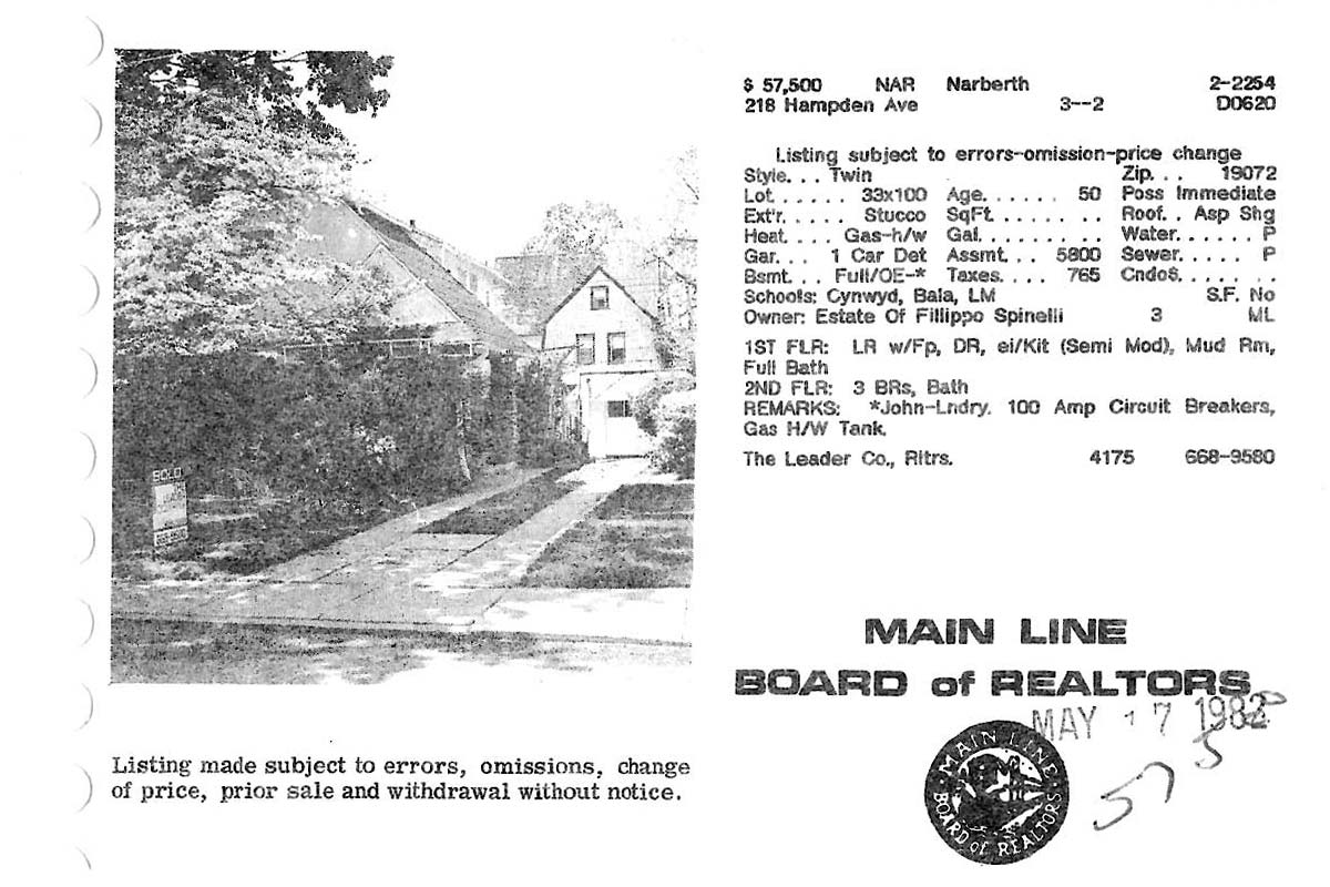 219 Hampden Avenue real estate listing, 1980