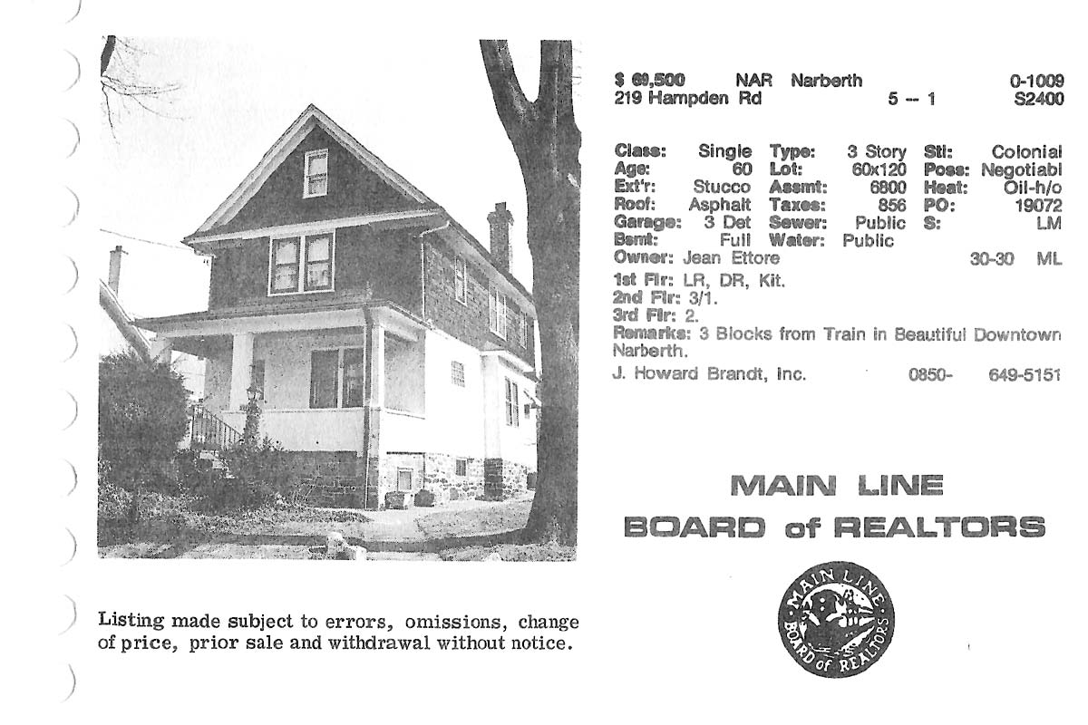 219 Hampden Avenue real estate listing, 1980