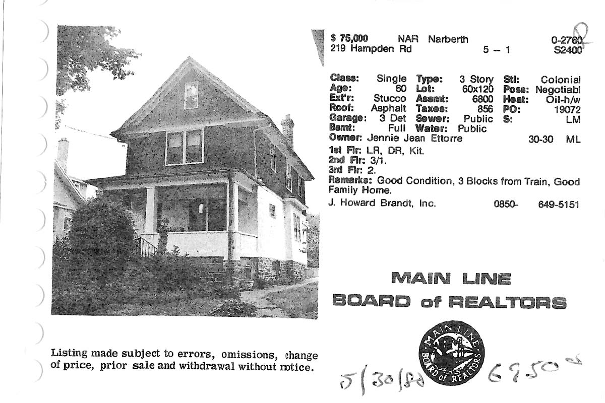 219 Hampden Avenue real estate listing, 1981