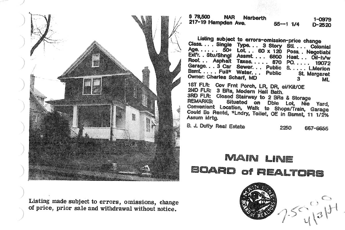 219 Hampden Avenue real estate listing, 1984