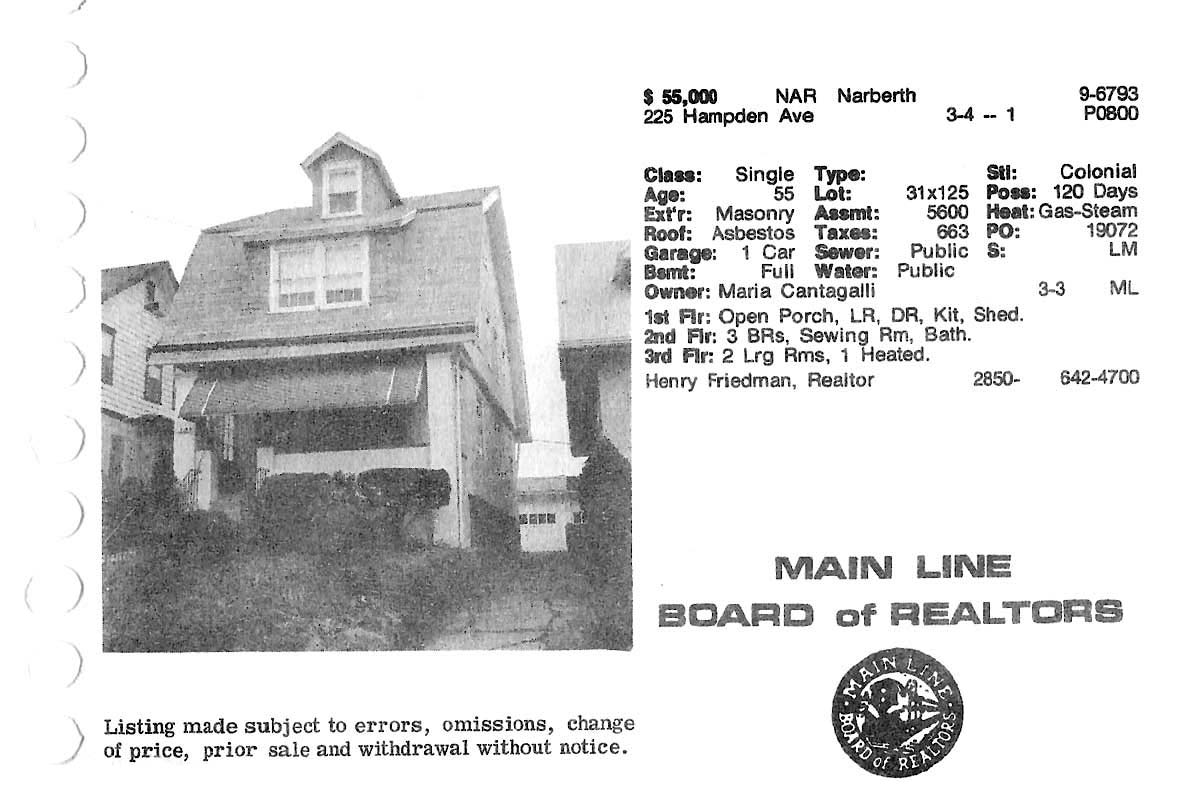 225 Hampden Avenue real estate listing, 1979