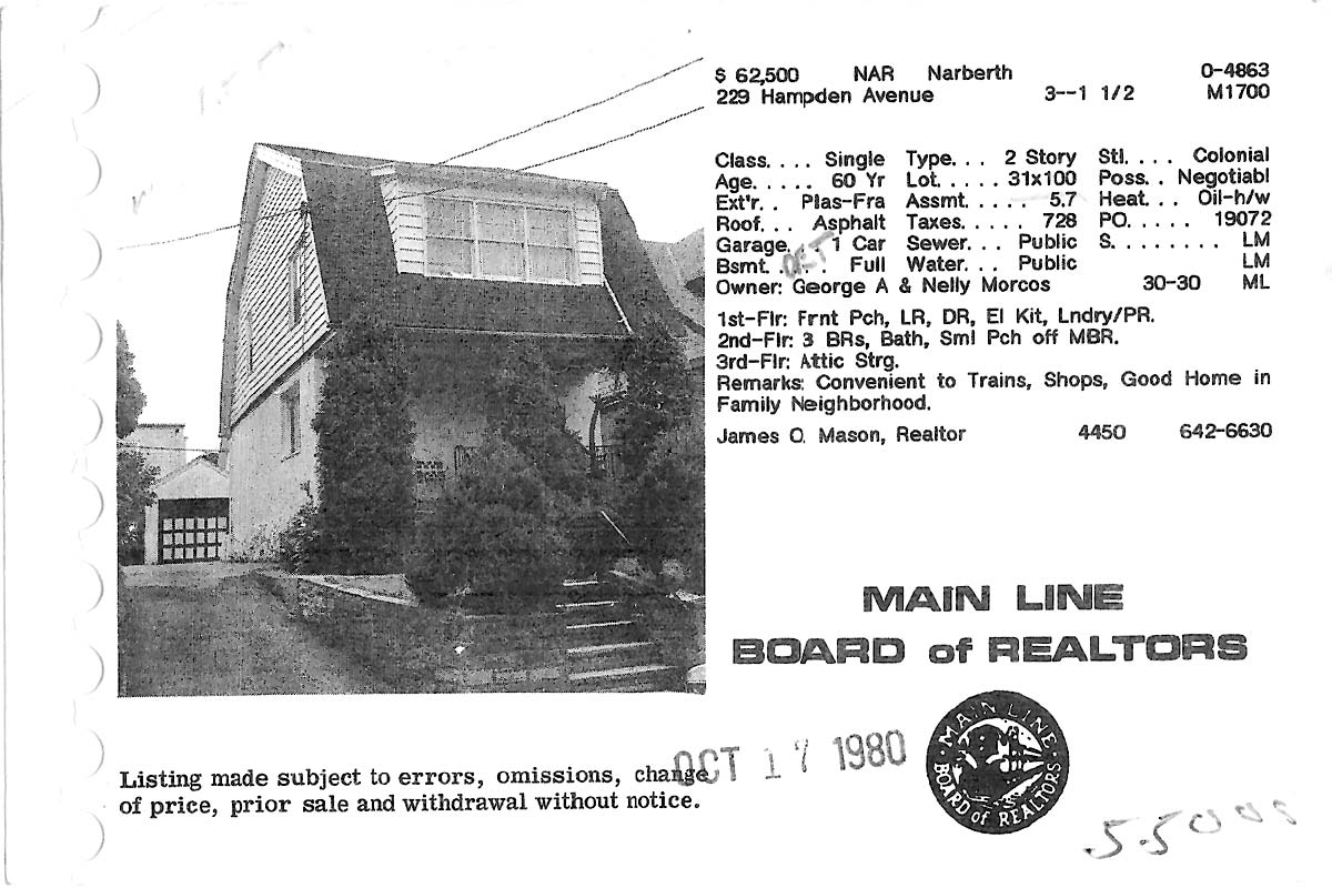 229 Hampden Avenue real estate listing, 1980
