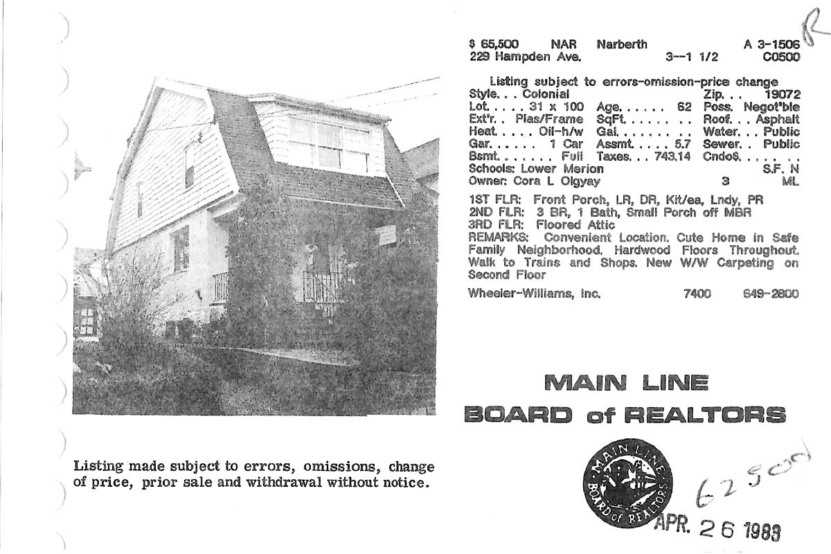 229 Hampden Avenue real estate listing, 1983