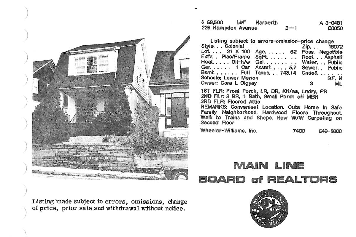229 Hampden Avenue real estate listing, 1983