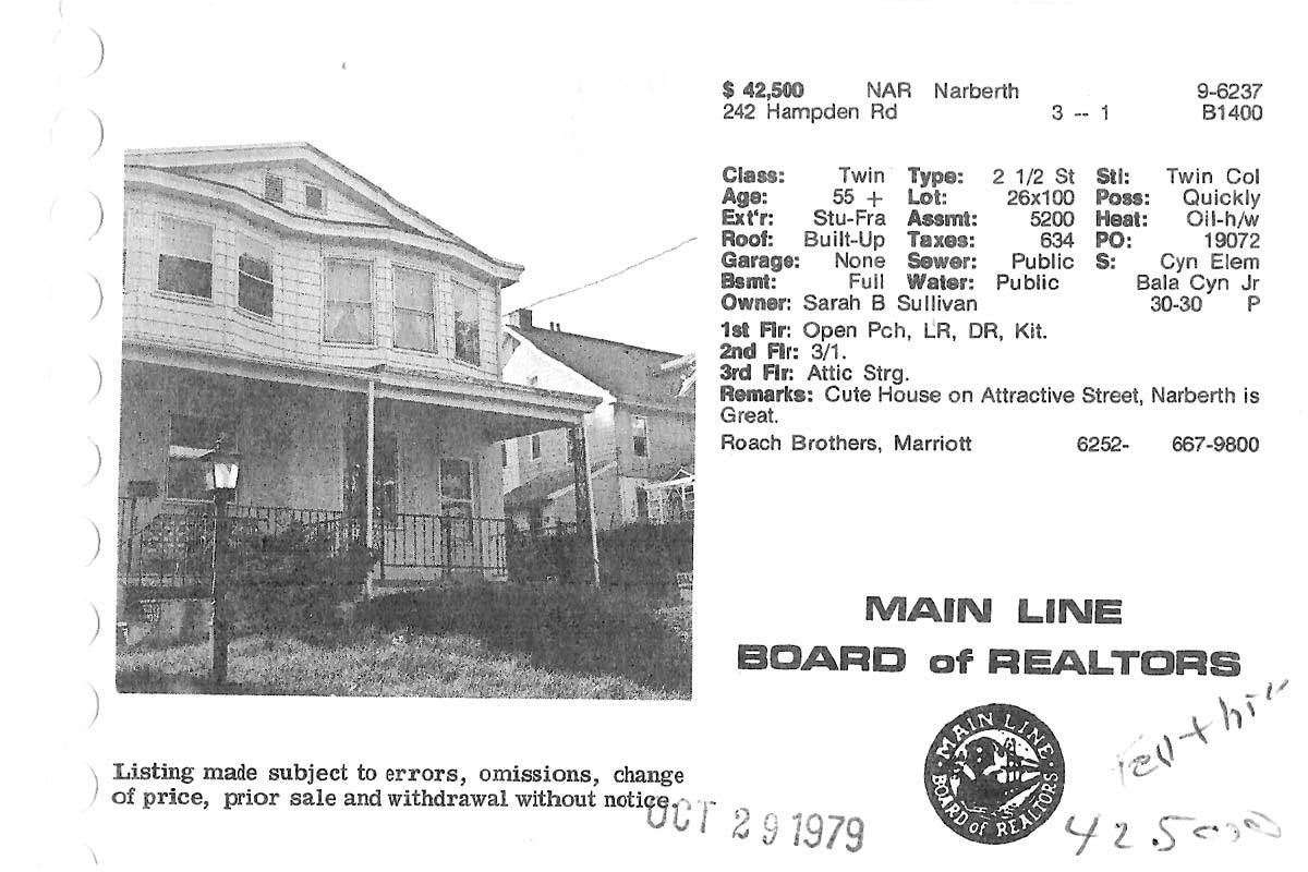 242 Hampden Avenue real estate listing, 1979