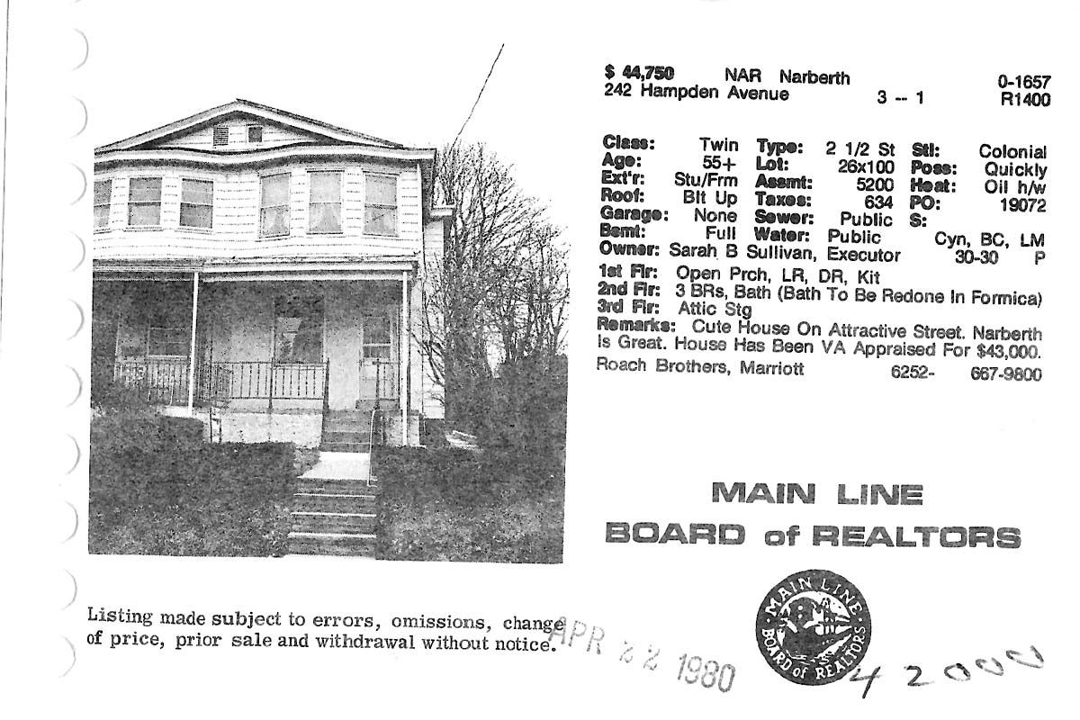 242 Hampden Avenue real estate listing, 1980