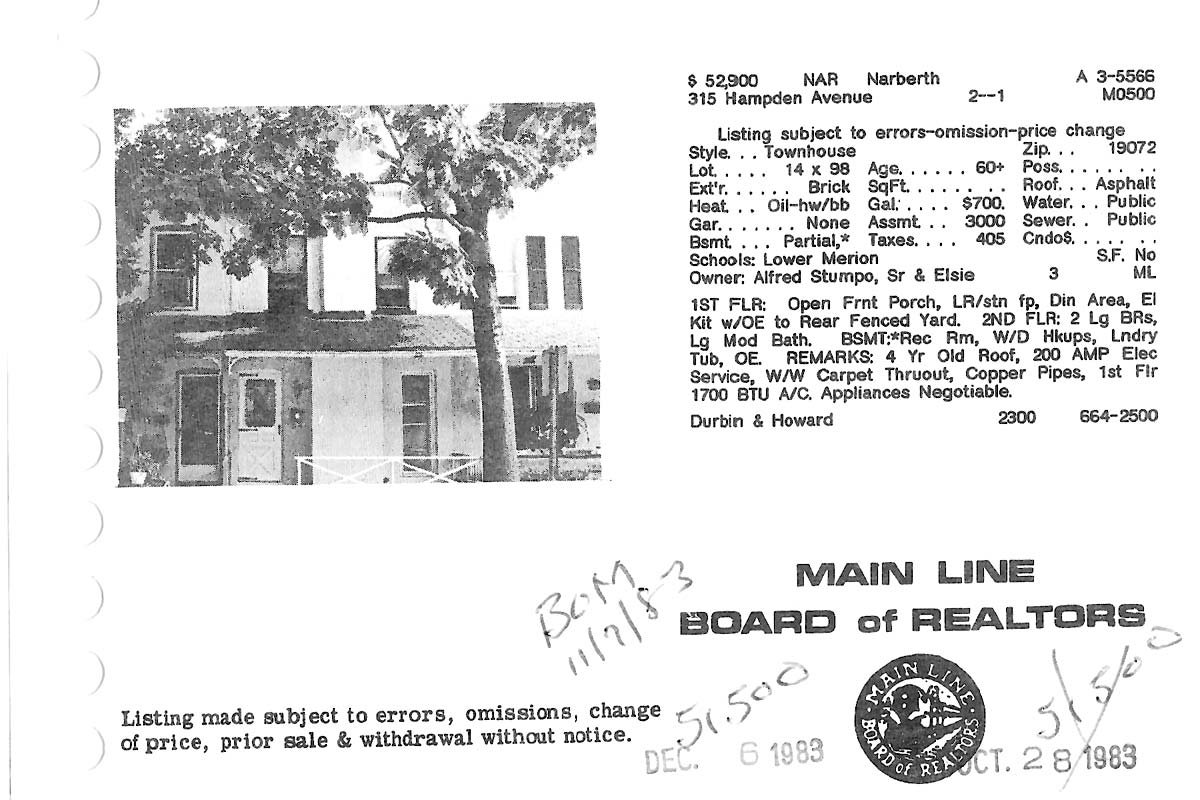 315 Hampden Avenue real estate listing, 1983