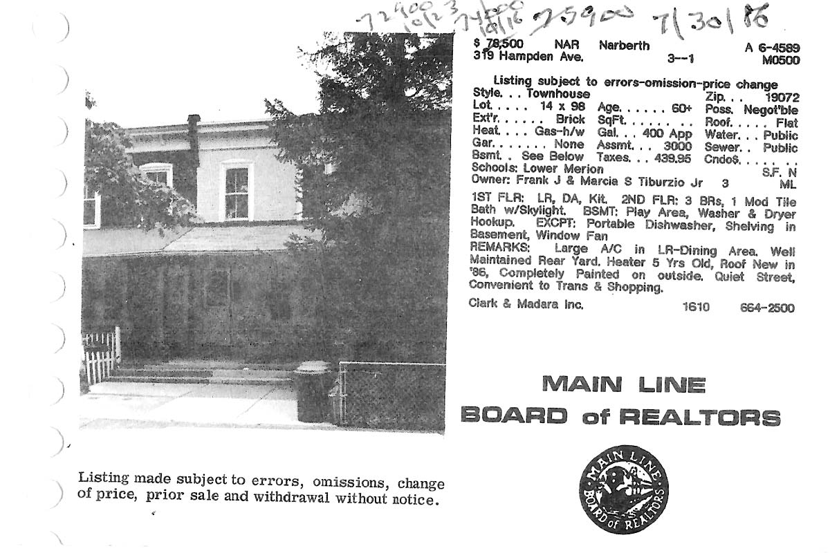 319 Hampden Avenue real estate listing, 1986