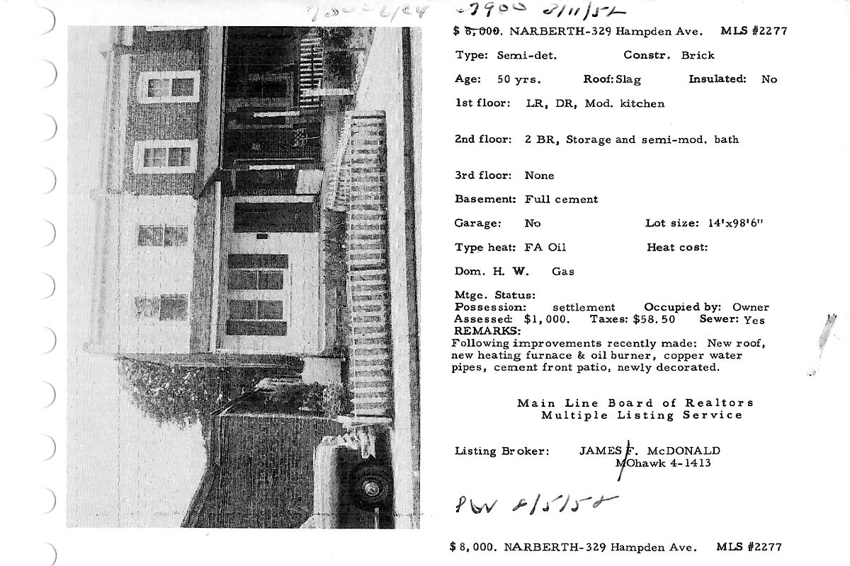 329 Hampden Avenue real estate listing, 1958