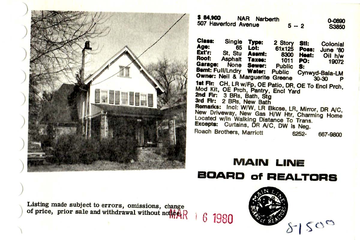 507 Haverford Avenue real estate listing, 1980