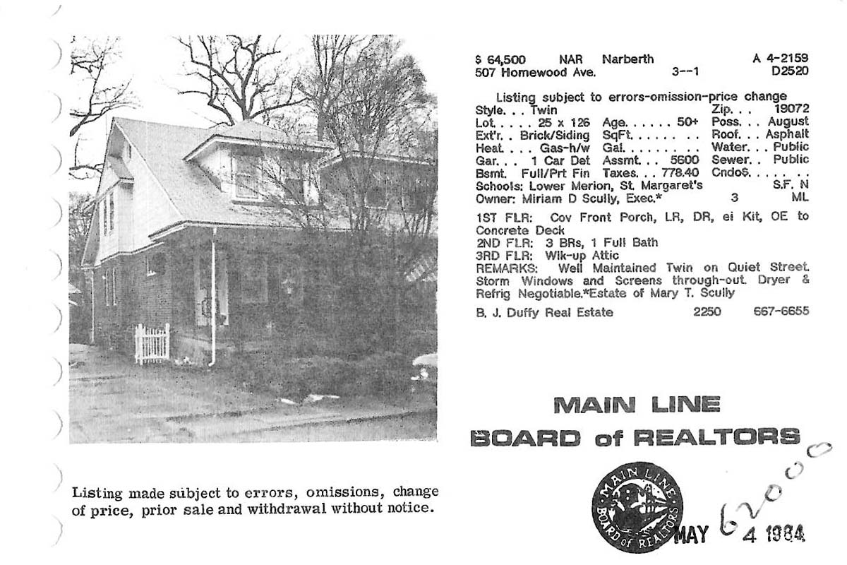 507 Homewood Avenue real estate listing, 1984
