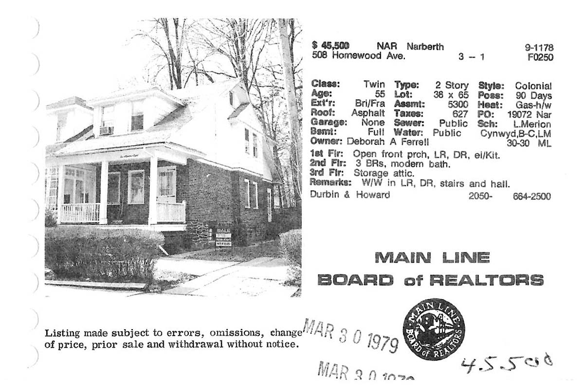 508 Homewood Avenue real estate listing, 1979