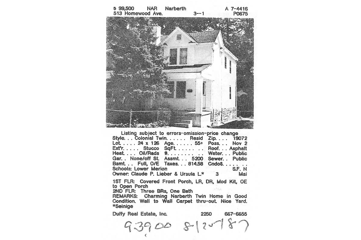 513 Homewood Avenue real estate listing, 1987