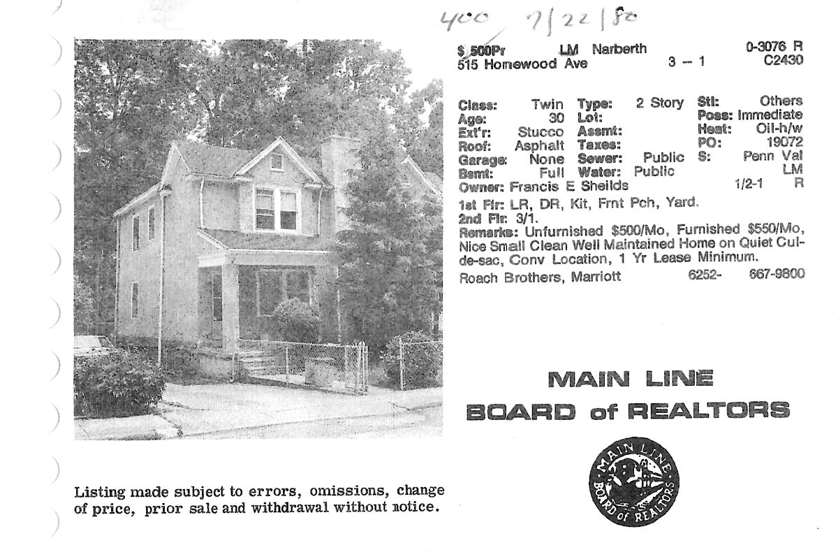 515 Homewood Avenue real estate listing, 1980