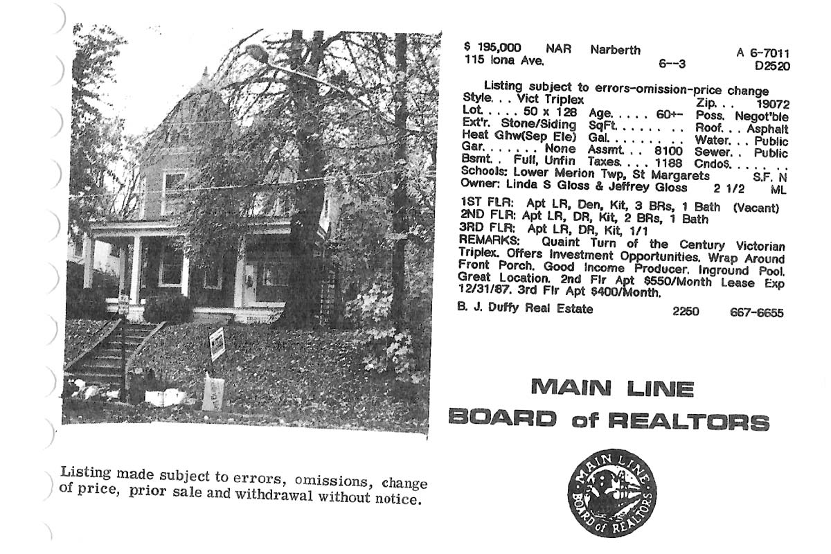 115 Iona Avenue real estate listing, 1986