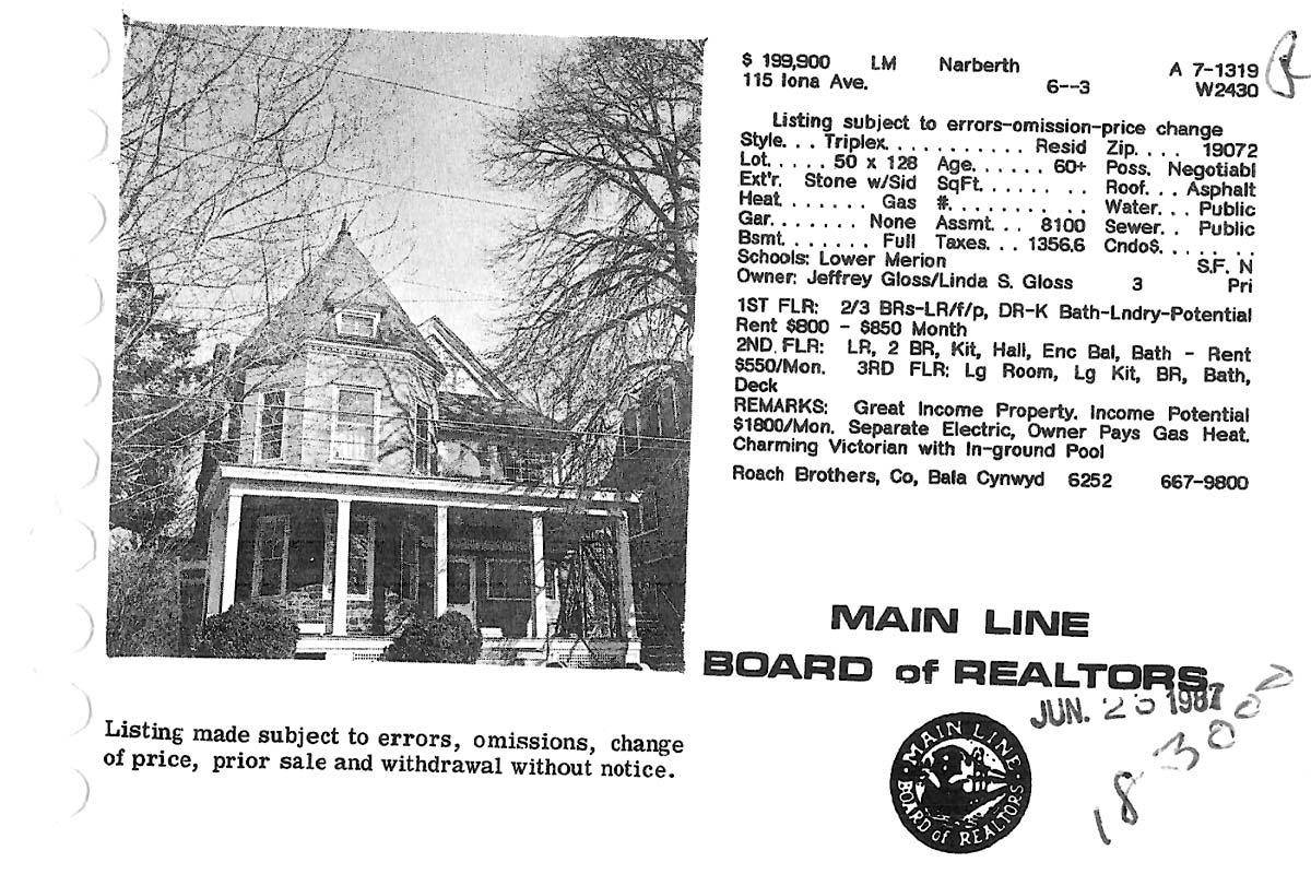 115 Iona Avenue real estate listing, 1987