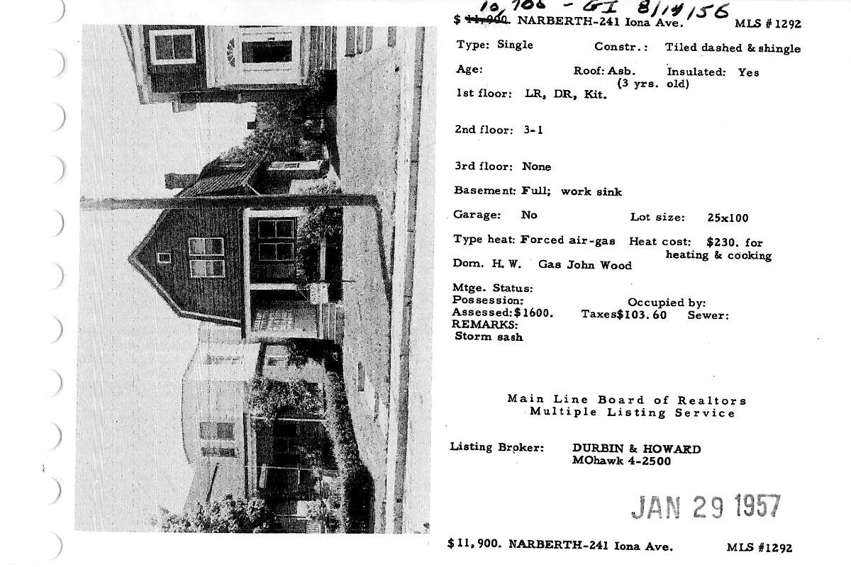 241 Iona Avenue real estate listing, 1957