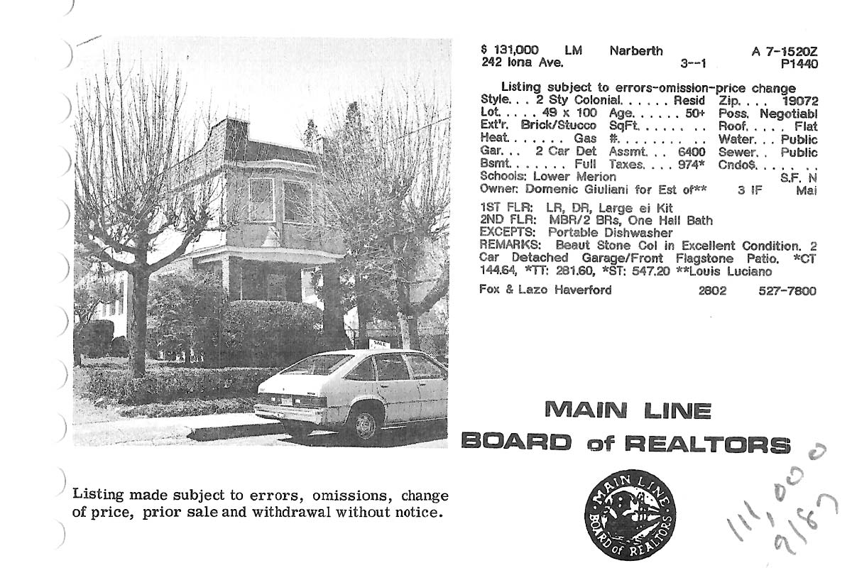 242 Iona Avenue real estate listing, 1987