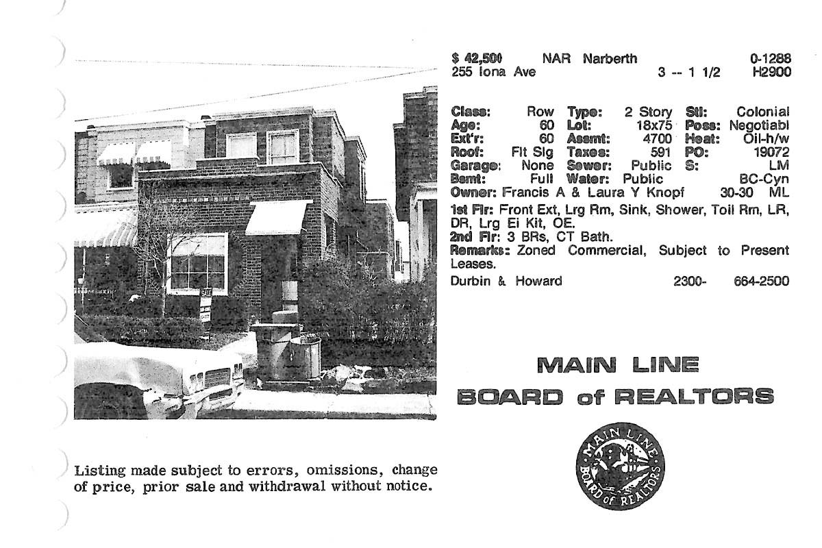 255 Iona Avenue real estate listing, 1980