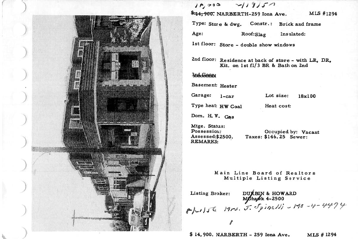 259 Iona Avenue real estate listing, 1956