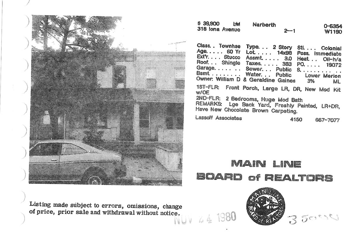 318 Iona Avenue real estate listing, 1980