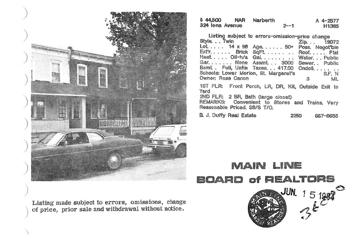 324 Iona Avenue real estate listing, 1984