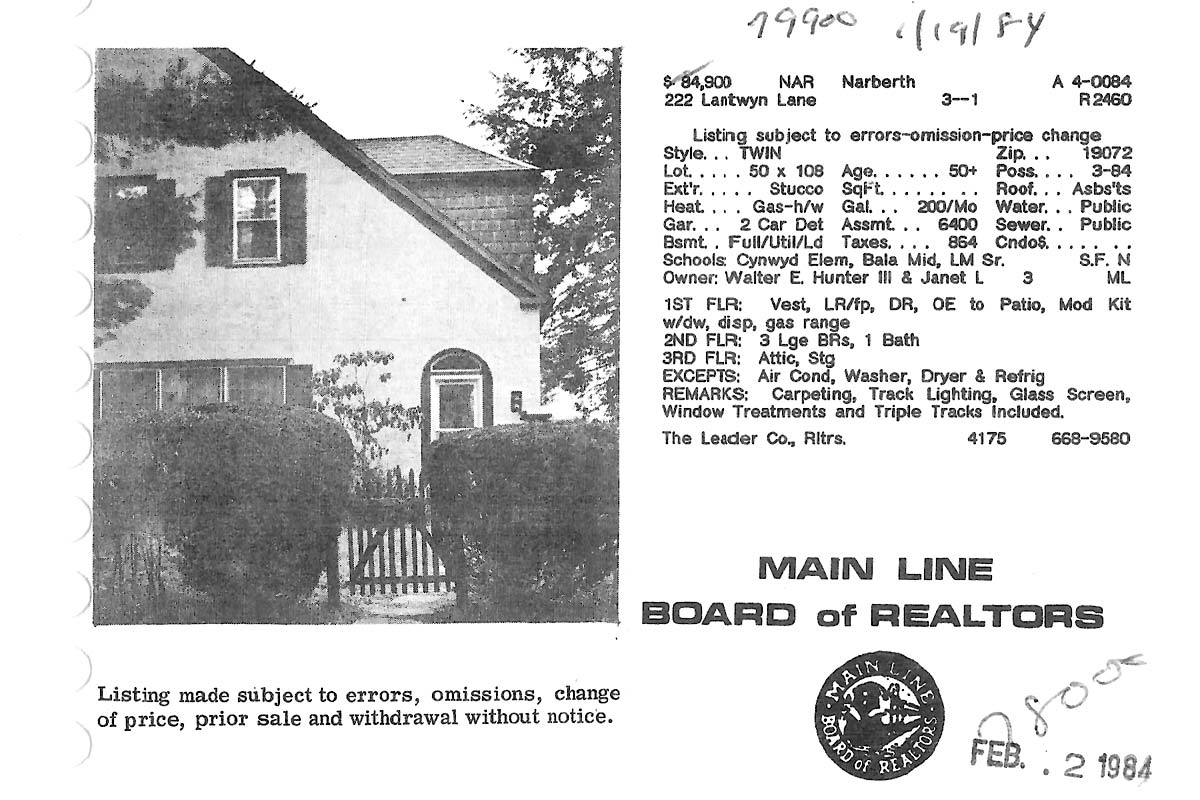 222 Lantwyn Lane real estate listing, 1984
