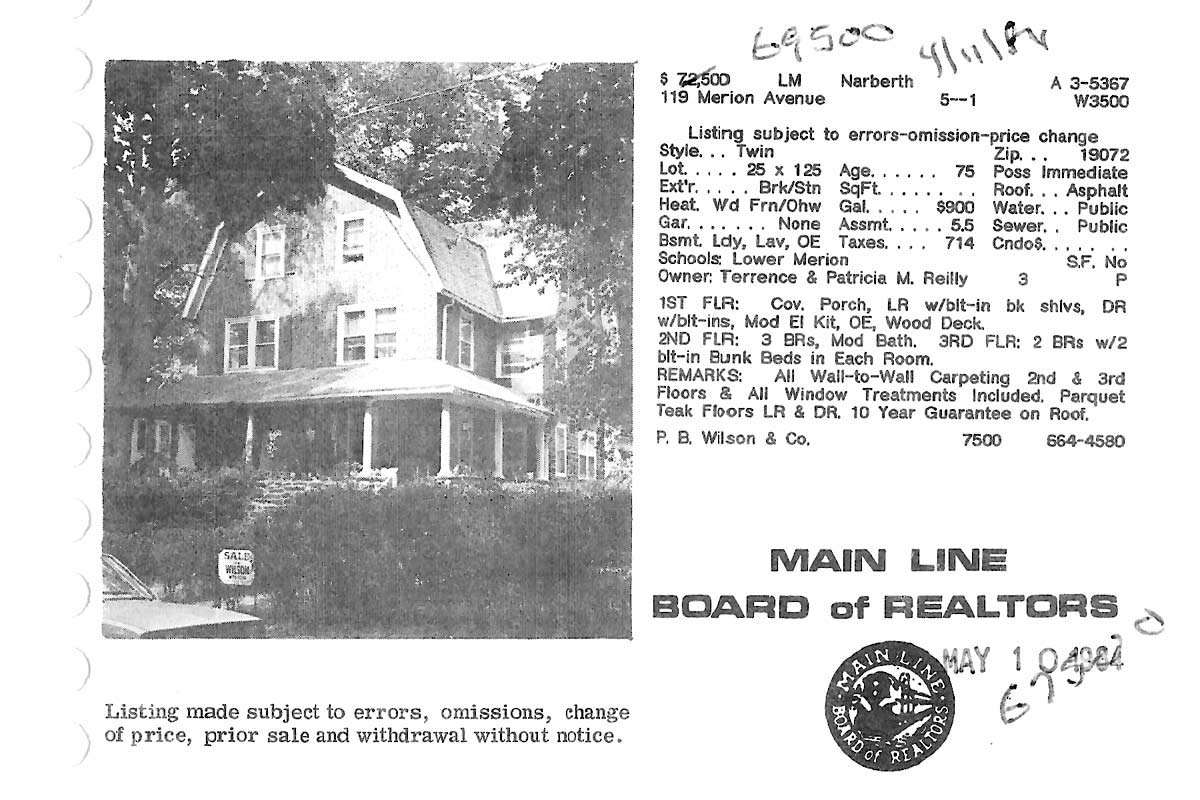 119 Merion Avenue real estate listing, 1983