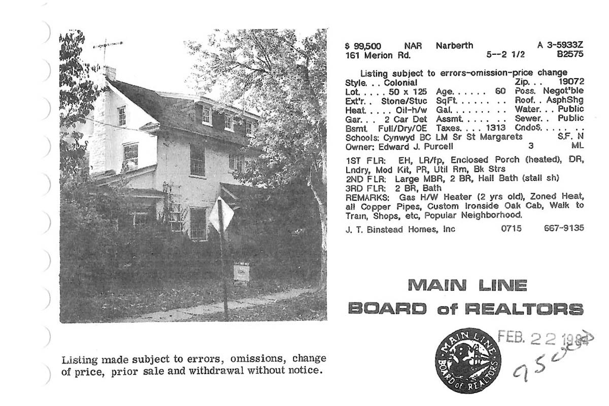 161 Merion Avenue real estate listing, 1984