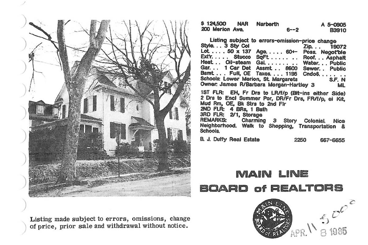 200 Merion Avenue real estate listing, 1985