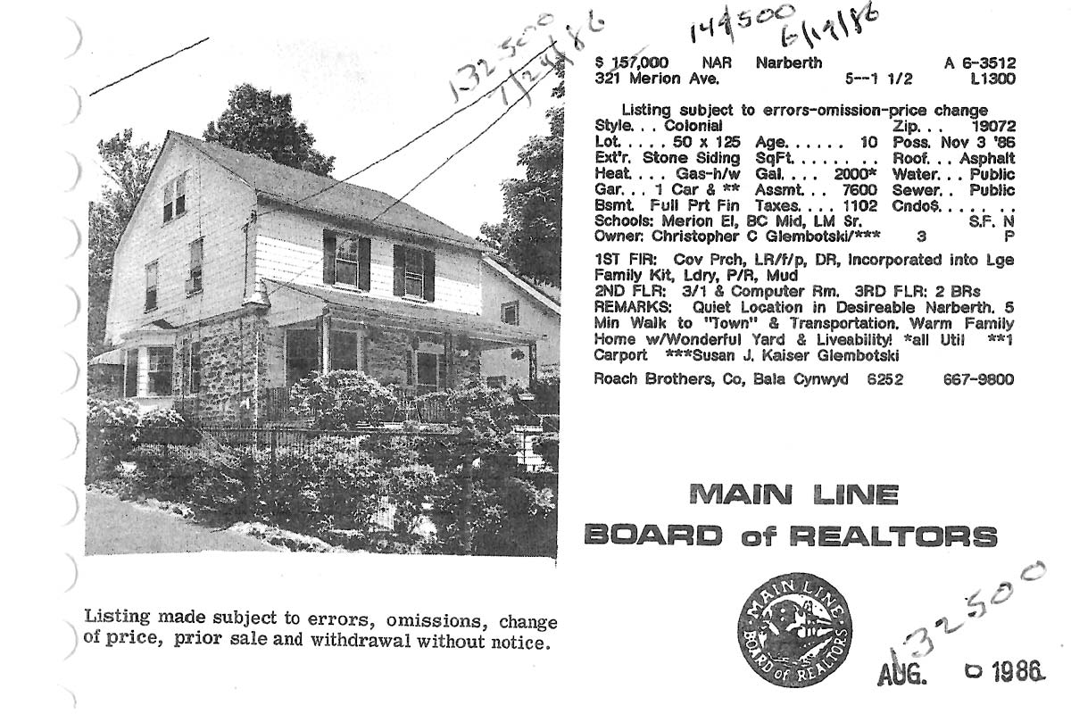 321 Merion Avenue real estate listing, 1986