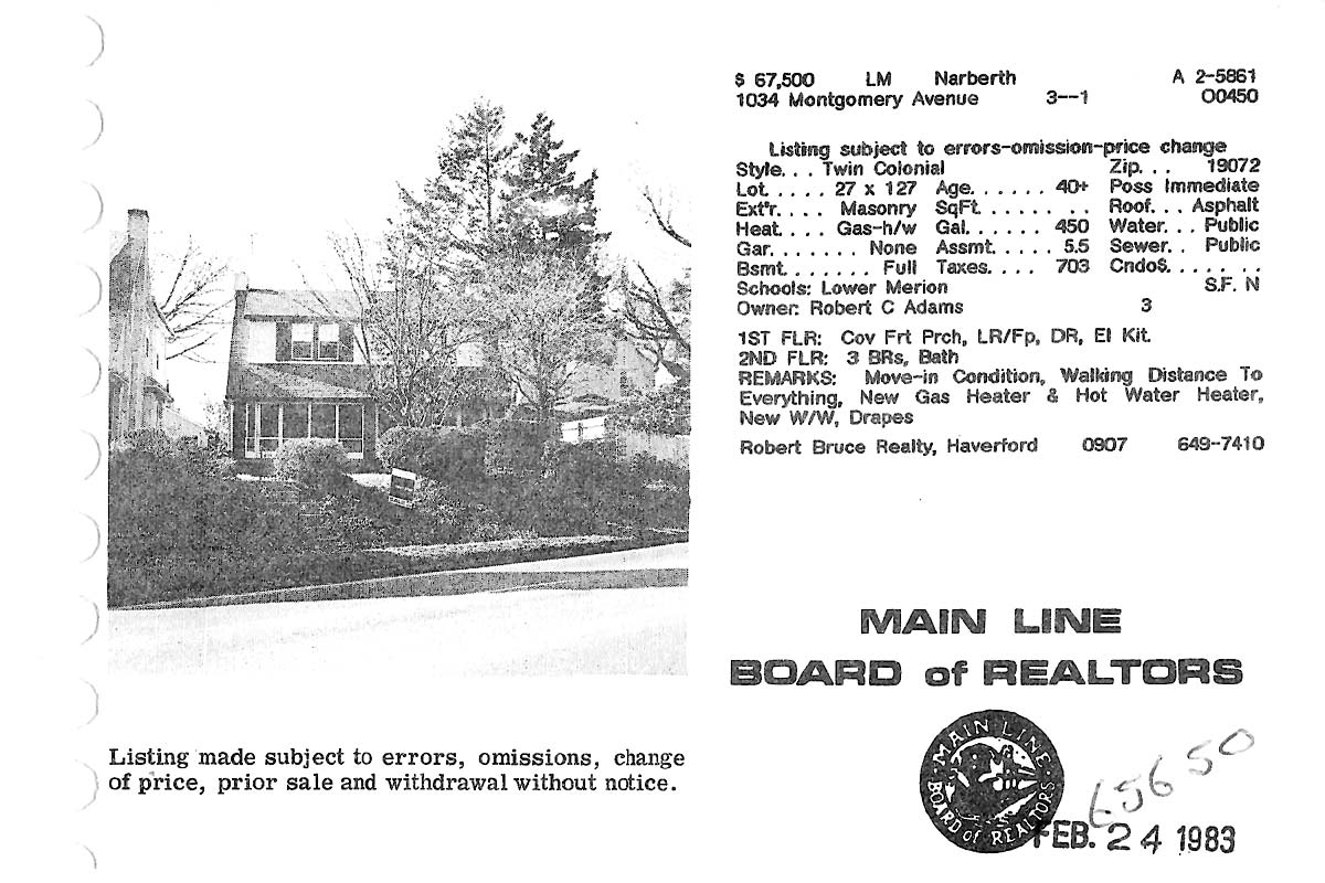 1034 Montgomery Avenue real estate listing, 1982