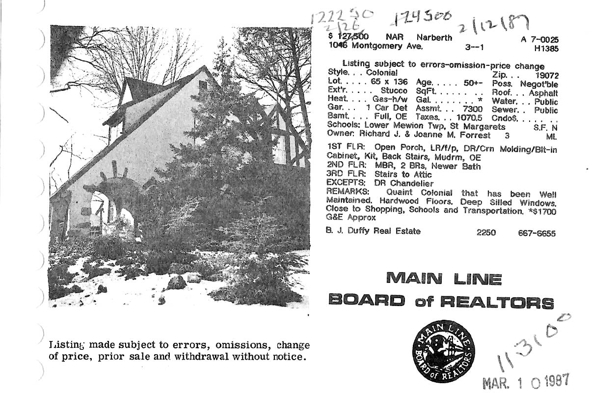1046 Montgomery Avenue real estate listing, 1987