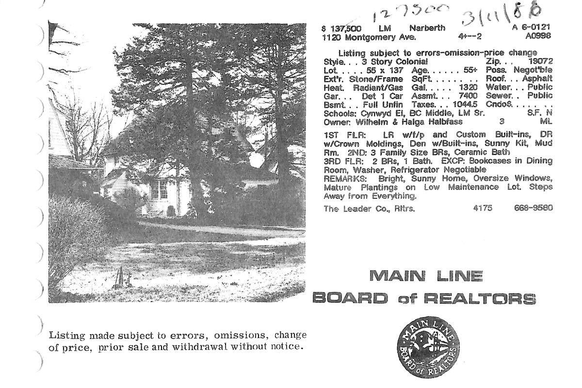 1120 Montgomery Avenue real estate listing, 1986