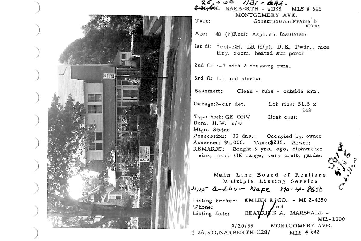 1128 Montgomery Avenue real estate listing, 1956